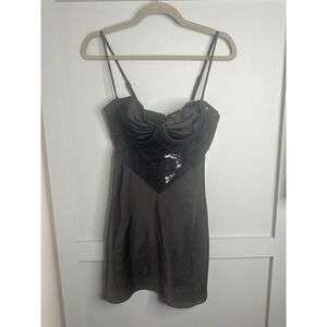 Hello Molly Women's Black Lace Trim Sweetheart Neckline Slip Dress Size M NWT